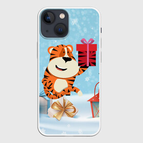 Чехол для iPhone 13 mini с принтом Тигренок с подарком 2022 ,  |  | Тематика изображения на принте: 2022 | год тигра | новый год | новый год 2022 | символ года | тигр | тигренок | тигрица | тигры