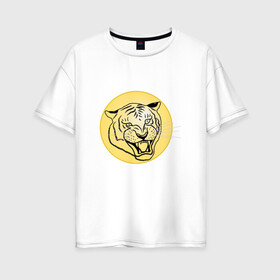 Женская футболка хлопок Oversize с принтом Тигр на новогоднем шарике , 100% хлопок | свободный крой, круглый ворот, спущенный рукав, длина до линии бедер
 | golden | head | holiday | mascot | new year | symbol | tiger | year of the tiger | год тигра | голова | золотой | новый год | праздник | символ | талисман | тигр