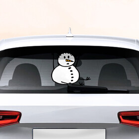 Наклейка на авто - для заднего стекла с принтом Снеговик в дудл стиле , ПВХ | Точные размеры наклейки зависят от выбранного изображения (ширина не больше 75 мм, высота не больше 45 мм) | Тематика изображения на принте: дудл | зима | зимний | нарисованный | от руки | снег | снеговик