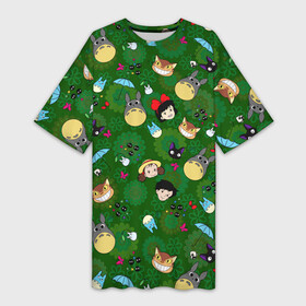 Платье-футболка 3D с принтом Totoro Kiki ALLSTARS ,  |  | ambrella | anime | catbus | dzidzi | ghibli | kiki | may | sacki | susuwatari | totoro | witch | аниме | ведьма | дзидзи | зонтик | кики | кот | котобус | мэй | сацки | сусуватари | тоторо