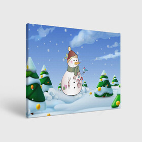 Холст прямоугольный с принтом Веселый Снеговичок , 100% ПВХ |  | 2022 | новогодний | новый год | рождество | снег | снеговик