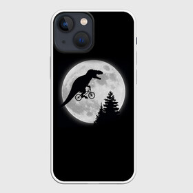 Чехол для iPhone 13 mini с принтом T REX НА ЛУНЕ ,  |  | Тематика изображения на принте: bicycle | bike | fly | moon | rex | trex | tyrannosaur | бикукле | динозаврик | животные | летающий динозавр | луна | на велосипеде на фоне луны | ночной пейзаж | палеонтология | пародия | полёт | прикол | т рекс