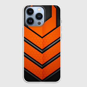 Чехол для iPhone 13 Pro с принтом НАНО БРОНЯ | NANO ARMOR ,  |  | 3d | arm | armor | armour | futuristic | nano | neon | orange | steel | броня | линии | нано | неон | неоновый | оранжевый | плиты | сетка | соты | сталь | стальная | стрелки | футуристичная