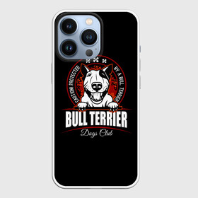 Чехол для iPhone 13 Pro с принтом Бультерьер (Bull Terrier) ,  |  | Тематика изображения на принте: bull terrier | bulldog | dog | fighting dog | pit bull | terrier | бойцовская собака | бульдог | бультерьер | год собаки | друг человека | животное | зверь | кинолог | кость | пёс | питбуль | порода собак | собака