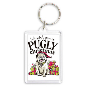 Брелок прямоугольный 35*50 с принтом Pugly Christmas ,  |  | christmas | dog | drawing | gifts | new year | pug | pugly | мопс | новый год | пес | подарки | рисунок | рождество | собака