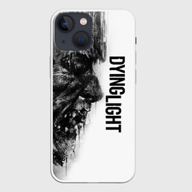 Чехол для iPhone 13 mini с принтом DYING LIGHT BLACK  WHITE ZOMBIE FACE ,  |  | apocalypsis | dying light | dying light 2 | dying light the following | haran | horror | kyle craig | monsters | survivor | zombie | апокалипсис | выживалка | даинг лайт | зомби | кайл крейн | монстры | харан