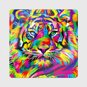 Магнит виниловый Квадрат с принтом Тигр в стиле поп арт , полимерный материал с магнитным слоем | размер 9*9 см, закругленные углы | Тематика изображения на принте: 2022 | art | beast | mosaic | multicolored head | new year | pop art | predator | rainbow | tiger | year of the tiger | год тигра | зверь | искусство | мозаика | новый год | радужный | разноцветная голова | тигр | хищник