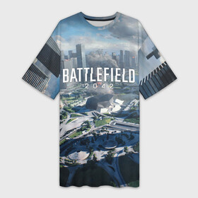 Платье-футболка 3D с принтом Battlefield 2042  КАЛЕЙДОСКОП ,  |  | 2042 | action | art | battlefield | dice | game | map | shooter | арт | батла | батлфилд | война | калейдоскоп | карта | шутер