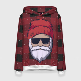 Женская толстовка 3D с принтом SANTA HIPSTER | САНТА ХИПСТЕР , 100% полиэстер  | двухслойный капюшон со шнурком для регулировки, мягкие манжеты на рукавах и по низу толстовки, спереди карман-кенгуру с мягким внутренним слоем. | 2022 | bad | christmas | cold | dab | dub | hipster | klaus | merry | new | santa | snow | winter | year | год | даб | зима | клаус | мороз | новый | рождество | санта | снег | хипстер | холод