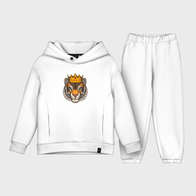Детский костюм хлопок Oversize с принтом Тигр в короне Tiger in the crown ,  |  | furry | low poly | tiger | восточный тигр | год тигра | кошка | лоу поли | тигр | тигренок | фурри | хищник
