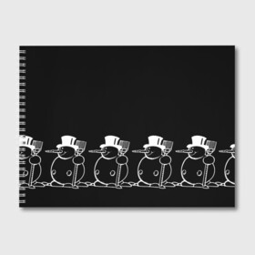 Альбом для рисования с принтом Снеговик на черном фоне , 100% бумага
 | матовая бумага, плотность 200 мг. | snowman | зима | минимализм | новый год | снеговик