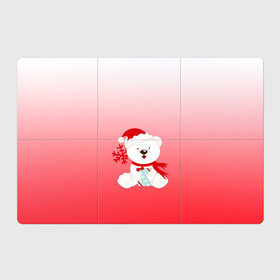 Магнитный плакат 3Х2 с принтом Белый мишка с подарком , Полимерный материал с магнитным слоем | 6 деталей размером 9*9 см | белый мишка | градиент | зима | коробочка | медведь | милота | нейтральный | новый год | подарок | полярный мишка | рисунок | снежинка | сюрприз | шапочка