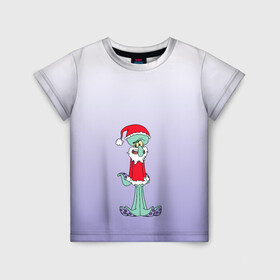 Детская футболка 3D с принтом Дед Сквиди Санта мороз , 100% гипоаллергенный полиэфир | прямой крой, круглый вырез горловины, длина до линии бедер, чуть спущенное плечо, ткань немного тянется | дед мороз | микс образов | мультфильм | настроение | оссьминог | персонаж | праздник | санта клаус | сквидвард | старикашка | сухой старик | шапка санты