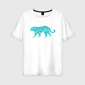 Женская футболка хлопок Oversize с принтом водяной тигр 2022 , 100% хлопок | свободный крой, круглый ворот, спущенный рукав, длина до линии бедер
 | 2022зима | blue water tiger | year of the tiger | водный тигр | год тигра | ёлка | кошка | новыйгод | синие полоски | тигр