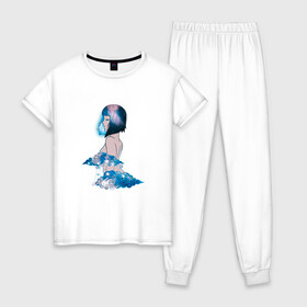 Женская пижама хлопок с принтом Nebula girl , 100% хлопок | брюки и футболка прямого кроя, без карманов, на брюках мягкая резинка на поясе и по низу штанин | Тематика изображения на принте: anime | clouds | girl | nebula | space | аниме | астрология | девушка | космос | облака