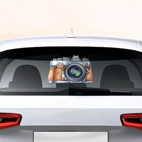 Наклейка на авто - для заднего стекла с принтом Ретро фотокамера , ПВХ | Точные размеры наклейки зависят от выбранного изображения (ширина не больше 75 мм, высота не больше 45 мм) | Тематика изображения на принте: камера | ретро | фото | фотоаппарат | фотограф