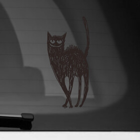 Наклейка на автомобиль с принтом Рисованная кошка , ПВХ |  | Тематика изображения на принте: black | cat | кот | рисунок | черный