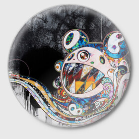 Значок с принтом Стрит-арт Такаси Мураками ,  металл | круглая форма, металлическая застежка в виде булавки | Тематика изображения на принте: картина | мураками | такаси мураками | такаши мураками | такеши мураками | японская живопись | японское искусство
