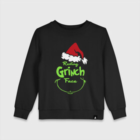 Детский свитшот хлопок с принтом Resting Grinch Face. , 100% хлопок | круглый вырез горловины, эластичные манжеты, пояс и воротник | 2022 | grinch | happy new year | merry christmas | год тигра | гринч | зима близко | нг | новогодний | новый год | новый год 2022 | рождество | снег | снежинки