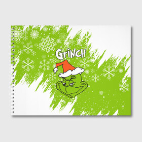Альбом для рисования с принтом Grinch Green. , 100% бумага
 | матовая бумага, плотность 200 мг. | 2022 | grinch | happy new year | merry christmas | год тигра | гринч | зима близко | нг | новогодний | новый год | новый год 2022 | рождество | снег | снежинки