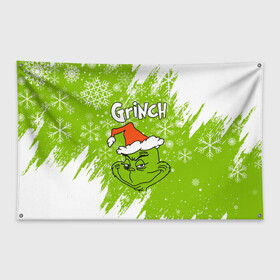 Флаг-баннер с принтом Grinch Green. , 100% полиэстер | размер 67 х 109 см, плотность ткани — 95 г/м2; по краям флага есть четыре люверса для крепления | 2022 | grinch | happy new year | merry christmas | год тигра | гринч | зима близко | нг | новогодний | новый год | новый год 2022 | рождество | снег | снежинки