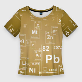 Женская футболка 3D Slim с принтом Pb  таблица Менделеева ,  |  | Тематика изображения на принте: pb | для физиков | для химиков | менделеев | наука | песочные | свинец | студентам | таблица менделеева | физика | химия