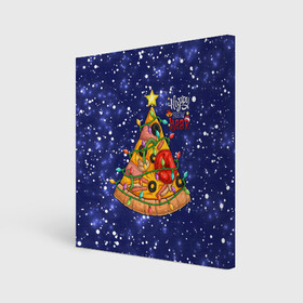 Холст квадратный с принтом Новогодняя Елка Пицца , 100% ПВХ |  | christmas | pizza | гирлянда | елка | ель | звезда | новый год | пицца | рождество