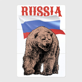 Магнитный плакат 2Х3 с принтом Русский свирепый медведь , Полимерный материал с магнитным слоем | 6 деталей размером 9*9 см | Тематика изображения на принте: bear | courage | fearlessness | flag | force | muzzle | paws | power | russia | бесстрашие | лапы | медведь | мощь | мужество | отвага | россия | сила | флаг