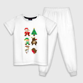 Детская пижама хлопок с принтом ВОСЬМИБИТНЫЙ НОВЫЙ ГОД , 100% хлопок |  брюки и футболка прямого кроя, без карманов, на брюках мягкая резинка на поясе и по низу штанин
 | 2022 | 8 | 8bit | bit | christmas | cold | deer | klaus | merry | new | santa | snow | snowman | winter | year | восьмибитный | год | дед | елка | зима | клаус | мороз | новый | олень | рождество | санта | снег | снеговик | холод