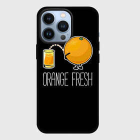 Чехол для iPhone 13 Pro с принтом Orange fresh   апельсиновый фрэш ,  |  | Тематика изображения на принте: freshly squeezed | funny | joke | juice | orange | orange fresh | апельсин | апельсиновый фрэш | писает в стакан | прикол | свежевыжатый | сок | шутка