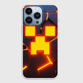 Чехол для iPhone 13 Pro с принтом ОГНЕННЫЙ КРИПЕР | 3D ПЛИТЫ   FIRE CREEPER ,  |  | Тематика изображения на принте: 3d | 3d плиты | 3d разлом | block | creeper | cube | fire | flame | game | geometry | hexagon | minecraft | neon | pixel | tnt | блок | гаст | геометрия | детям | компьютерная игра | крафт | крипер | кубики | майнкрафт | неон | огненный майк