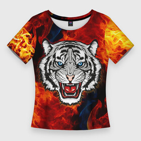 Женская футболка 3D Slim с принтом ОГНЕННЫЙ ТИГР  FIRE TIGER ,  |  | 2022 | beast | merry christmas | new year | red bow | santa hat | snow | tiger | winter | winter is coming | year of the tiger | год тигра | дед мороз | животные | звери | зверь | зима | зима 2022 | зима близко | новог | новогодни