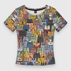Женская футболка 3D Slim с принтом The Коты ,  |  | Тематика изображения на принте: cats | дудлинг | котики | коты | кошки | паттерн