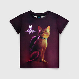 Детская футболка 3D с принтом Stray  Блуждающий кот , 100% гипоаллергенный полиэфир | прямой крой, круглый вырез горловины, длина до линии бедер, чуть спущенное плечо, ткань немного тянется | Тематика изображения на принте: stray | блуждающий кот | бродить | игра про кота | потерявшийся кот | стрей | стрэй