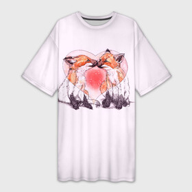 Платье-футболка 3D с принтом Лисья Любовь (Влюблённые) ,  |  | 14 февраля | 8 марта | fox | i love you | love is | валентин | день святого | животные | игрушка | лиса | любовь | надпись | парные | поцелуй | сердечки | сердце | текст | химия | я тебя люблю