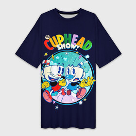 Платье-футболка 3D с принтом Cuphead Show  Шоу чашека ,  |  | Тематика изображения на принте: cuphead | cuphead show | капхед | капхед и магмен | капхед шоу | кружек | магмен | чашек | шоу капхед | шоу чашека | шоу чашечка | шоу чашка