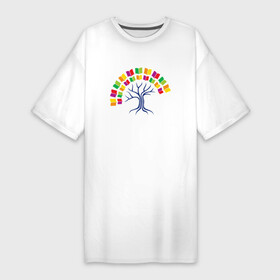 Платье-футболка хлопок с принтом Дерево знаний из книг ,  |  | Тематика изображения на принте: дерево | знания | иллюстрация | книги | рисунок