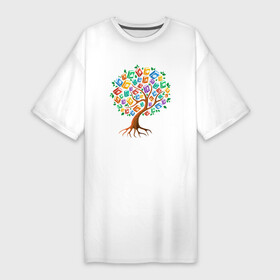 Платье-футболка хлопок с принтом Дерево из книг ,  |  | Тематика изображения на принте: дерево | знания | книги | рисунок | чтение
