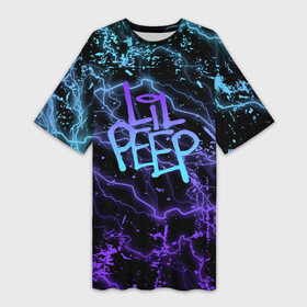 Платье-футболка 3D с принтом lil peep  neon  молнии ,  |  | Тематика изображения на принте: lil peep | lil prince | pink | зарубежная музыка | лил пип | маленький принц
