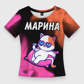Женская футболка 3D Slim с принтом Марина + КОШЕЧКА + Пламя ,  |  | имена | имени | имя | кошечка | марина | мариночка | мариша | маришка | огонь | пламя | русский | фамилия