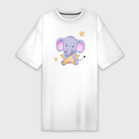 Платье-футболка хлопок с принтом Милый Слонёнок Со Звездой ,  |  | Тематика изображения на принте: animals | beast | cute | животные | звери | милый | слон | слонёнок