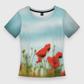 Женская футболка 3D Slim с принтом Маки  небо ,  |  | Тематика изображения на принте: в поле | красные пятна | мак | маки | небо | небо с цветами | поле | полевые цветы | природа | с маками | с цветами | цветочный принт | цветы