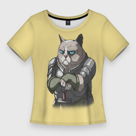 Женская футболка 3D Slim с принтом Сер Рыцарь Грумпи Кот ,  |  | cat | grumpy | knight | skerim | воин | дракон | королевство | кот | кошка | рыцарь | скайрим