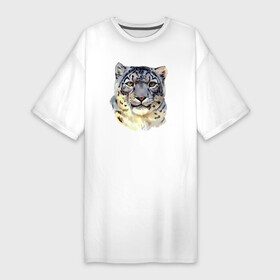Платье-футболка хлопок с принтом Снежный Леопард (барс) ,  |  | leopard | panthera | panthera pardus | барс | гепард | голова | животное | зверь | кошачие | кошачий | крупная кошка | лео | леопард | леопарды | пантера | пятнистый | хищник | ягуар