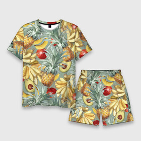 Мужской костюм с шортами 3D с принтом Экзотические Фрукты Лета ,  |  | Тематика изображения на принте: bananas | garnet | pineapples | summer | ананасы | бананы | гранат | лето