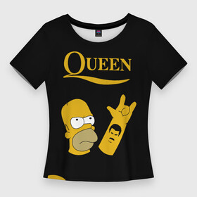 Женская футболка 3D Slim с принтом Queen Гомер Симпсон Рокер ,  |  | Тематика изображения на принте: gomer | homer | queen | quen | rock | simpson | simpsons | брайан мэи | гомер | группа queen | группа квин | джон дикон | квин | королева | король | роджер тейлор | рок | симпсон | симпсоны | фредди меркьюри