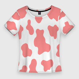 Женская футболка 3D Slim с принтом Розовая корова ,  |  | Тематика изображения на принте: корова | пятна | пятнистый | розовая корова | розовые пятна