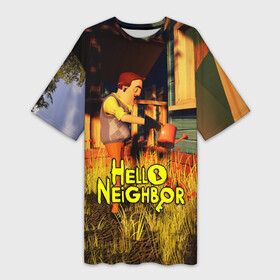Платье-футболка 3D с принтом Hello Neighbor  Привет сосед  Сосед поливает ,  |  | Тематика изображения на принте: hello neighbor | видеоигра | игра | ник рот | привет сосед | сосед | теодор питерсон