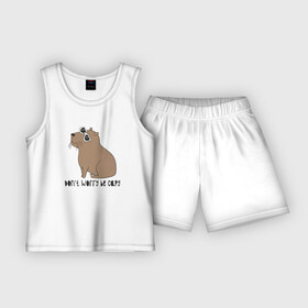 Детская пижама с шортами хлопок с принтом Капибара в очках ,  |  | Тематика изображения на принте: capybara | kapibara | животное | капибара