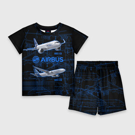 Детский костюм с шортами 3D с принтом Airbus A320 ,  |  | airbus a320 | aircraft | drawings | fly | medium haul | narrow body | летит | самоллет | среднемагистральный | узкофюзеляжный | чертежи